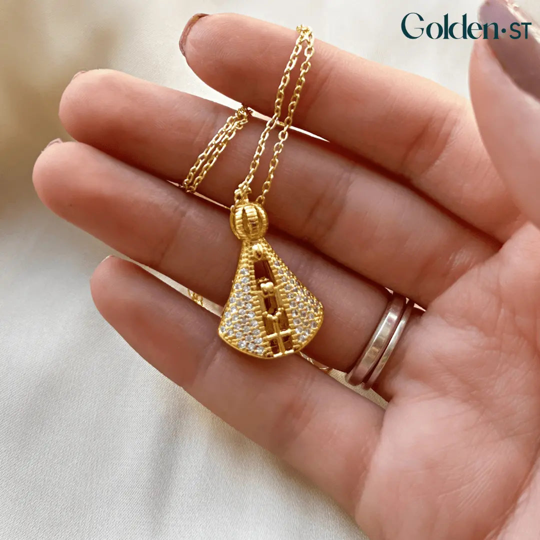 (COMPRE 1 LEVE 2) Colar Nossa Senhora Aparecida - Dupla Face com Manto de Zircônia
