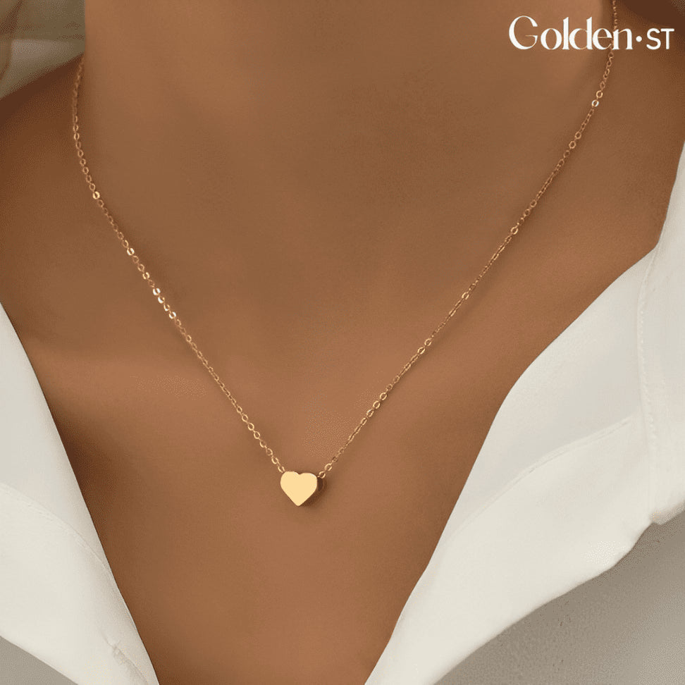 Colar Coração Cúbico Golden Folheado a Ouro