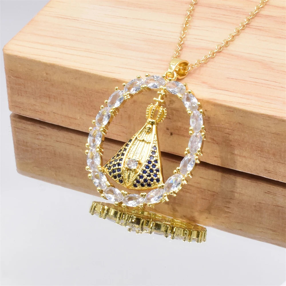 Colar de Cristal - Nossa Senhora Aparecida | Banhado a Ouro 18K