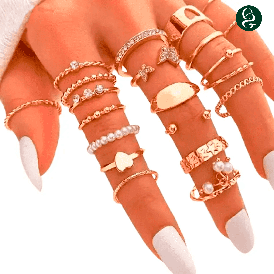 Conjunto de Anéis de Coração e Borboleta