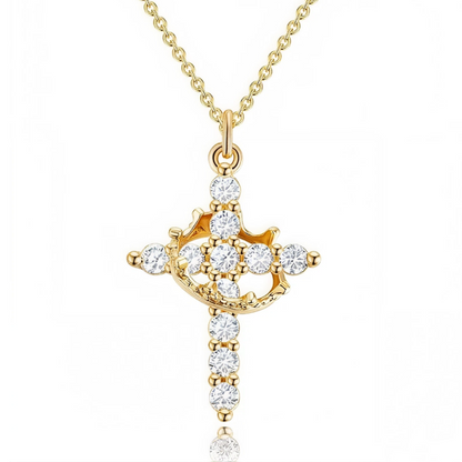 Colar Cruz com Coroa Giratória Dourado