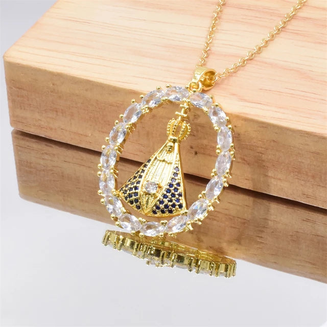 Colar de Cristal - Nossa Senhora Aparecida | Banhado a Ouro 18K
