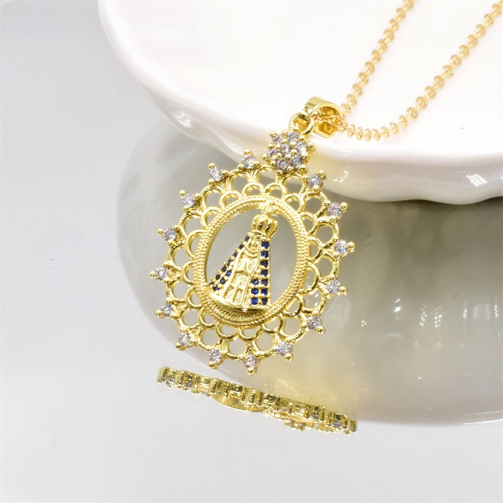 Colar de Cristal - Nossa Senhora Aparecida | Banhado a Ouro 18K