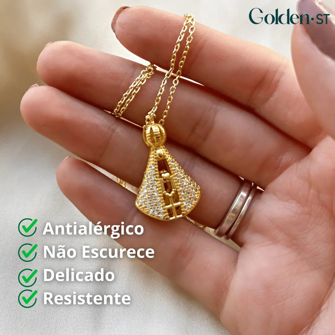 (COMPRE 1 LEVE 2) Colar Nossa Senhora Aparecida - Dupla Face com Manto de Zircônia