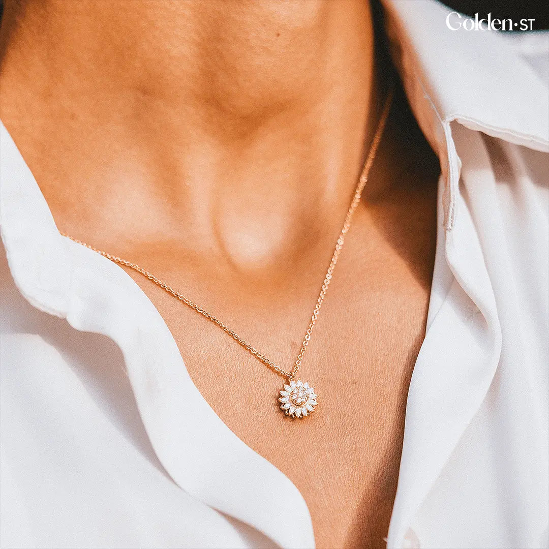 Colar Girassol Giratório | Banhado A Ouro 18k - Especial Dia das Mães