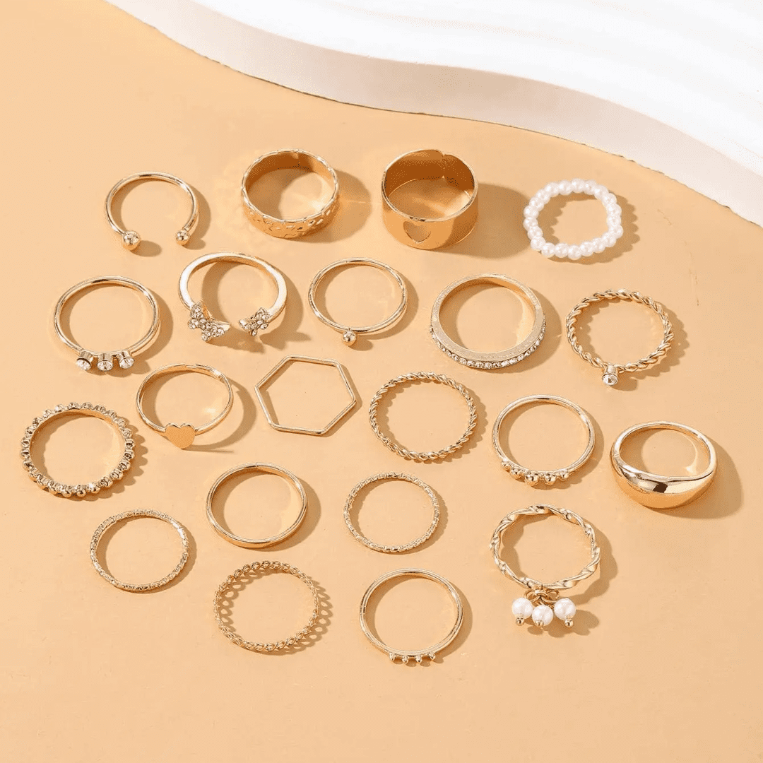 Conjunto de Anéis de Coração e Borboleta