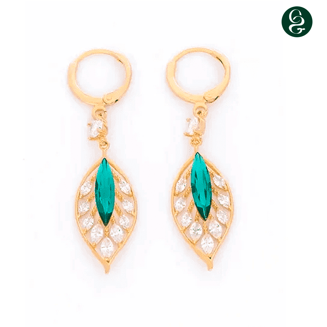 Brinco Longo Folhas Verdes - Cristal Luxuoso | Lançamento 2024