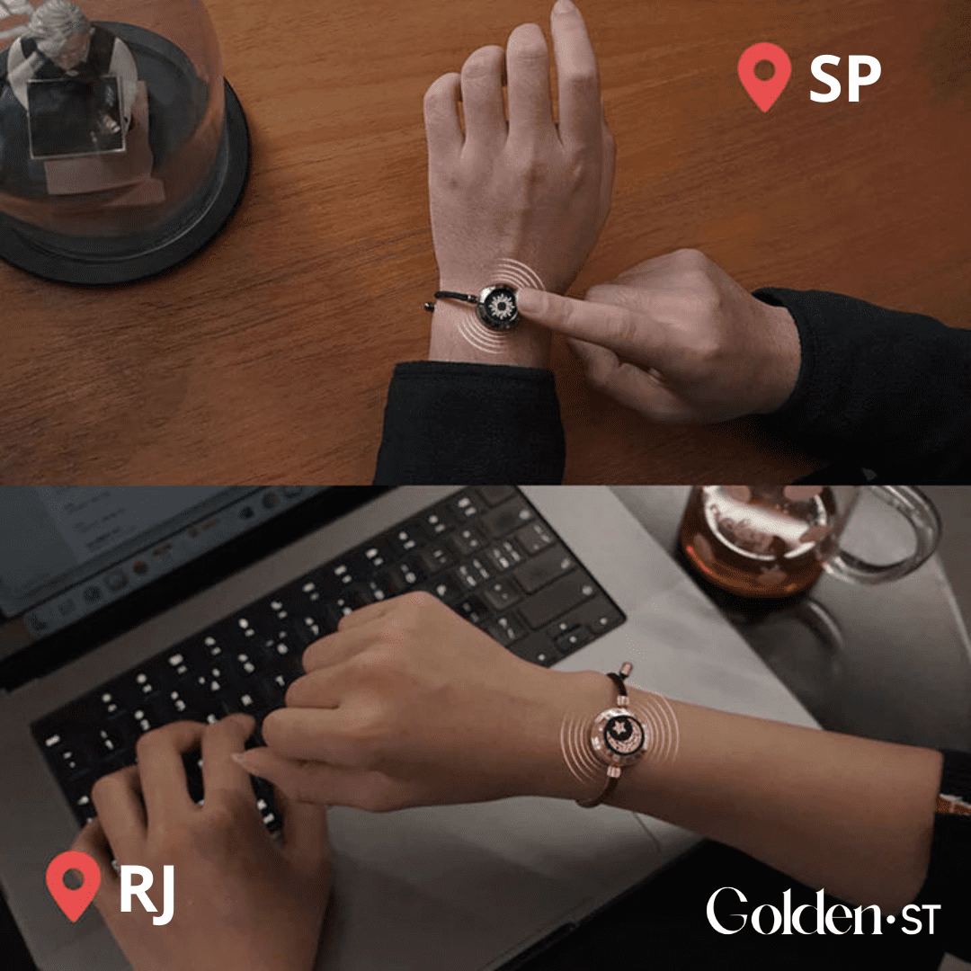 (2 UNIDADES) Pulseira Bluetooth de Casal Banhada em Ouro Rosa e Prata 925