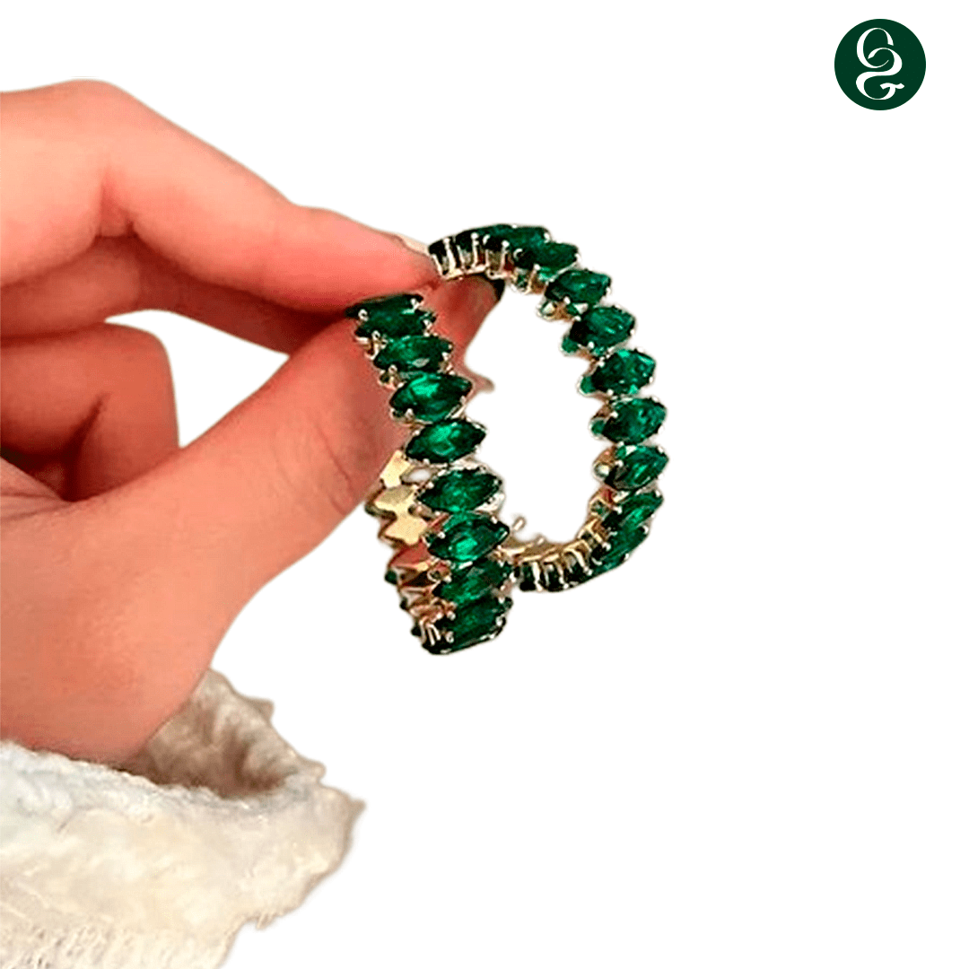 Kit 3 Brincos Pedras Verdes + Colar Pedras Verdes