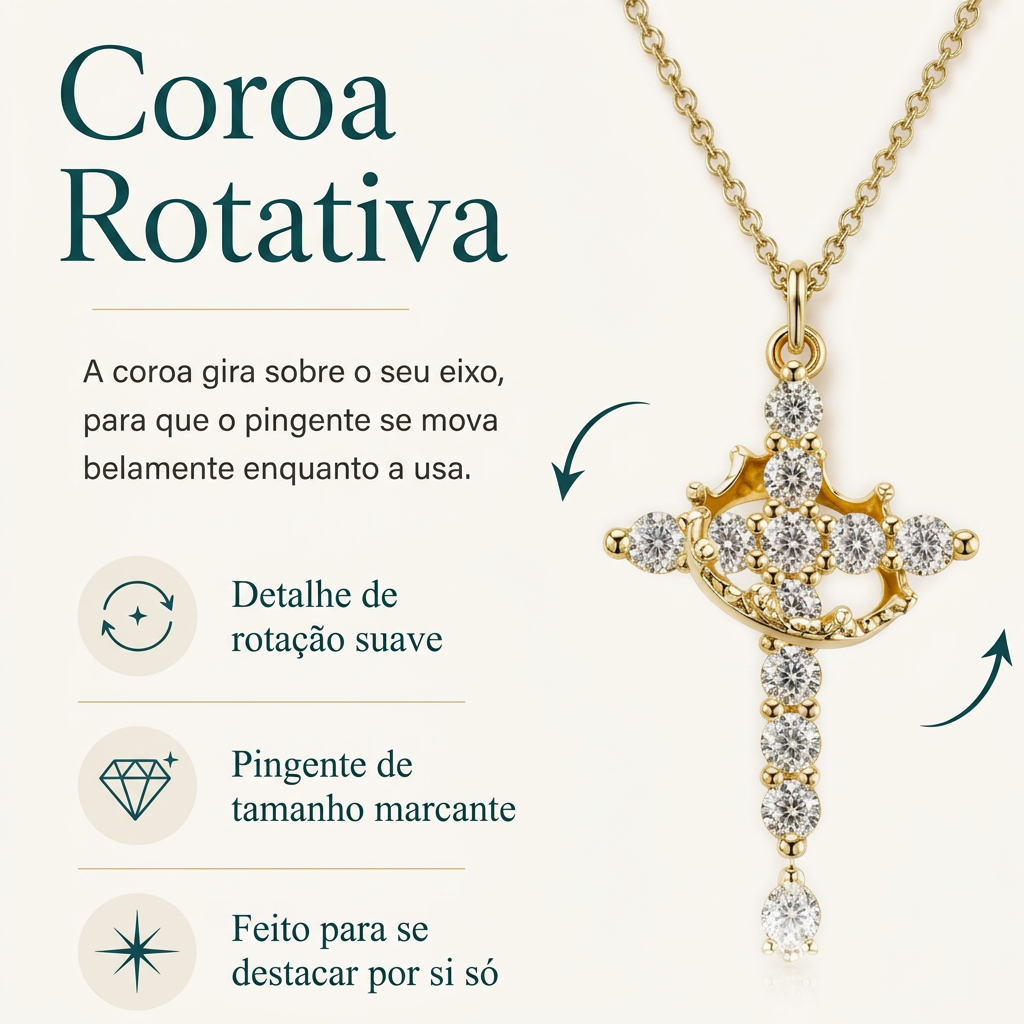 Colar Cruz com Coroa Giratória (Compre 1 leve 2)