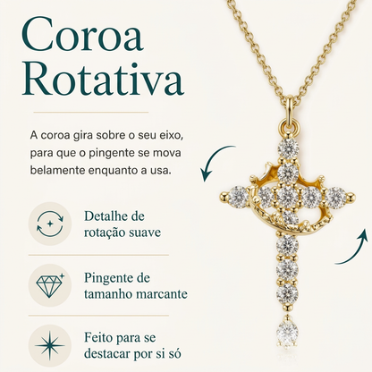 Colar Cruz com Coroa Giratória (Compre 1 leve 2)