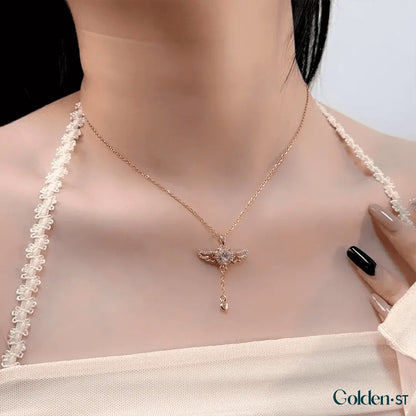 (COMPRE 1 LEVE 2) Colar Asa de Anjo com Coração de Quartzo - Folheado a Ouro e Prata 925