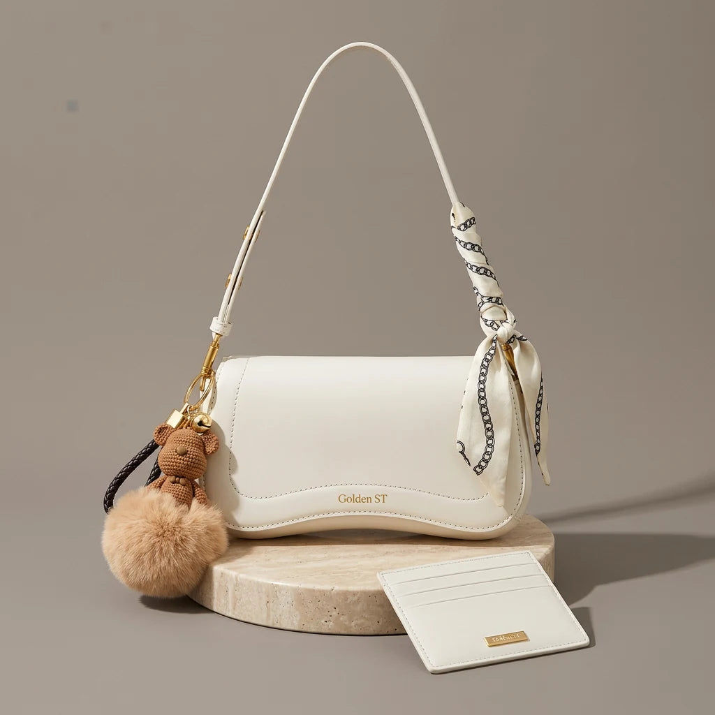 Bolsa branca com o Kit Golden e porta-cartão branco
